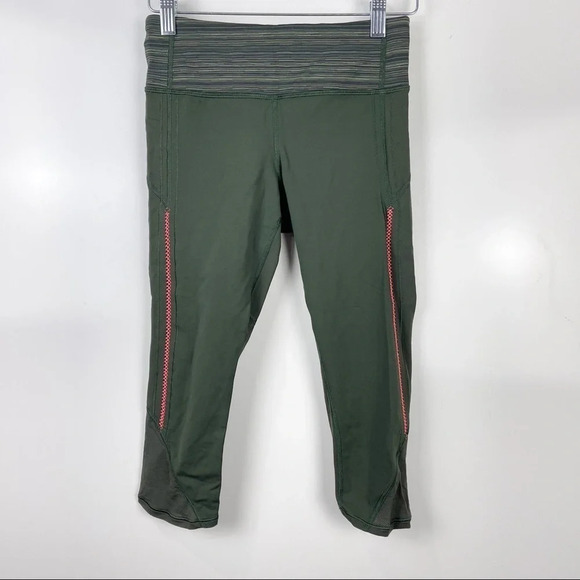 Lululemon Green Vent It Out Cropped Leggings Running Tights - Picture 1 of 11